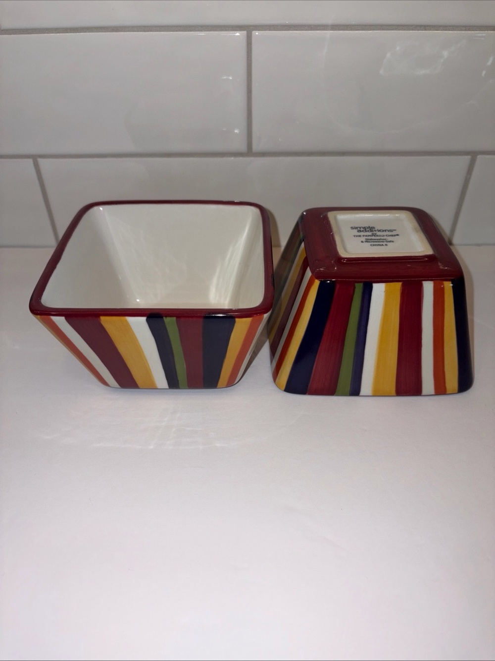 Pampered Chef Simple Additions Striped Appetizer Snack Bowl Set Of 2 4 1/2”